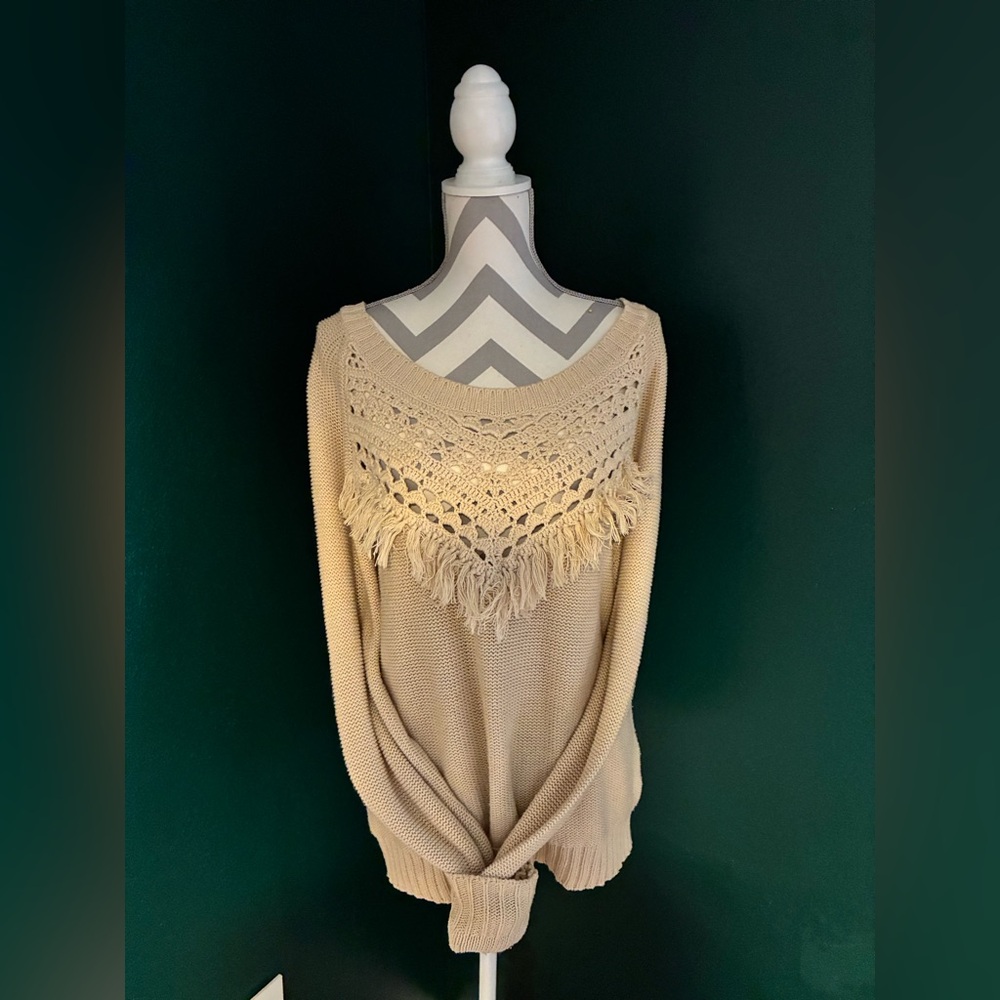 Wild hearts Beige Crochet Fringe Sweater